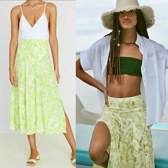 Faithfull the Brand Green White Midi Skirt Lime Green & White Tie Dye Size 6 - Picture 1 of 15